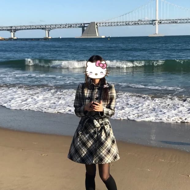 빈티지 핑크믹스 체크 리본 코트 히메갸루 로걀 라떼 긱시크 고딕 고스