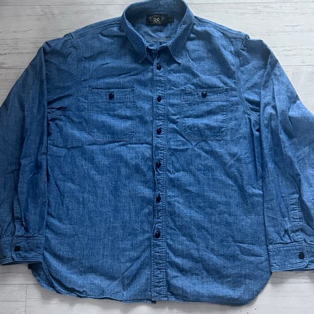 RRL 인디고 샴브레이 워크 셔츠 L