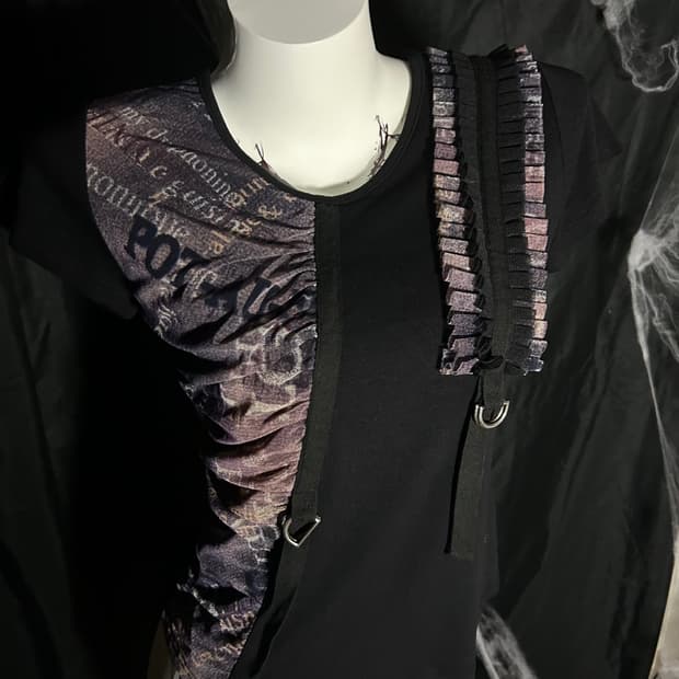 punk purple shirred belt detailed tee