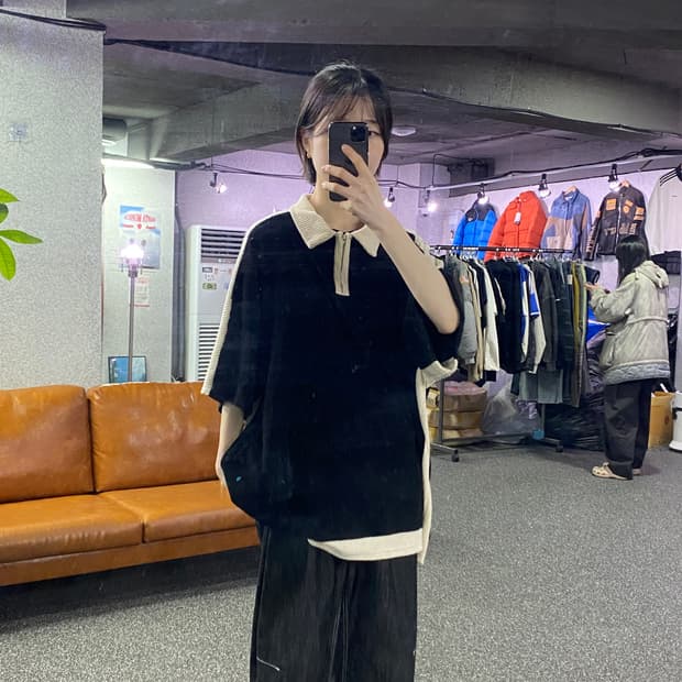 마뗑킴 니트 하프집업 쇼츠 슬리브 B4234