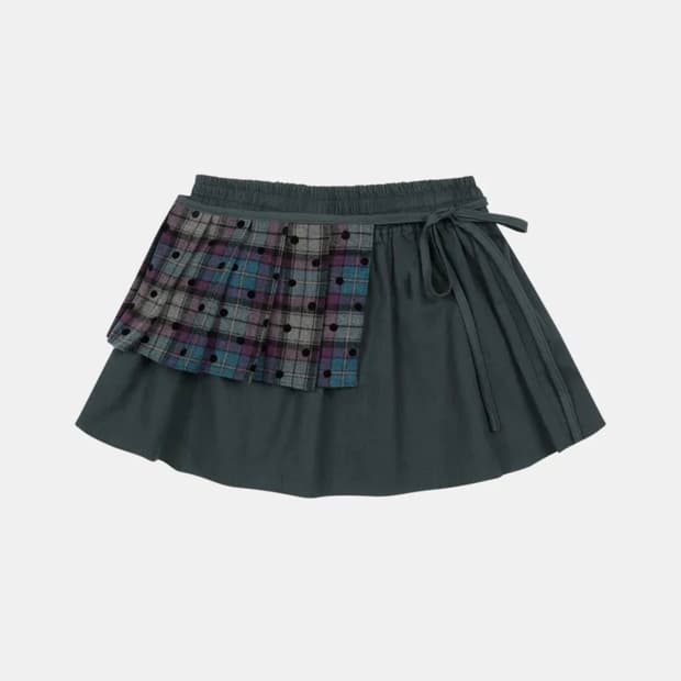 CHECK TWOWAY MINI SKIRT, ASH BLUE