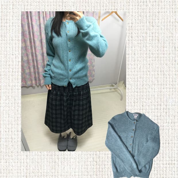 민트 울 니트 가디건