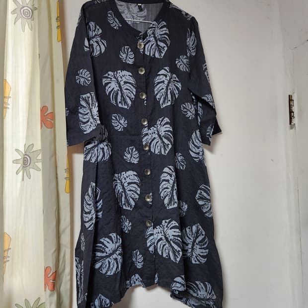 몬스테라 패턴 셔츠 원피스 롱가디건 L