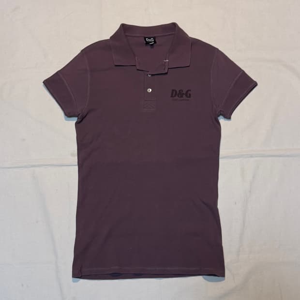00s 돌체앤가바나 아카이브 D&G 로고 와플 반팔 카라티 워시드 퍼플