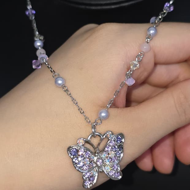 ANNASUI 안나수이 퍼플비즈 나비모티브 목걸이