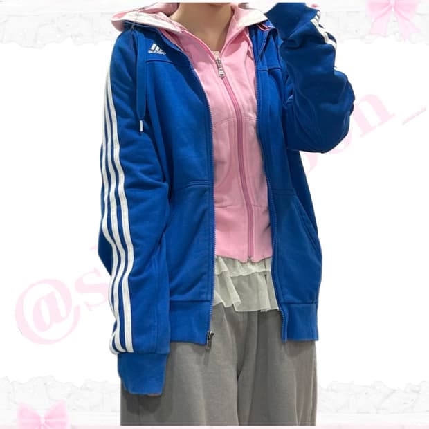 아디다스 블루 후드집업