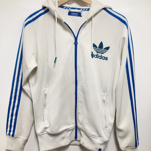 아디다스 흰파 후드 져지 집업 화이트 블루 트랙탑 자켓