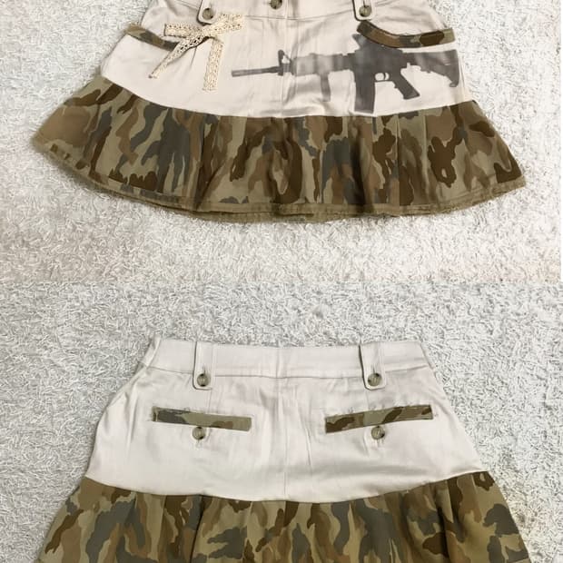 Gun Print Camo Frill Mini Skirt