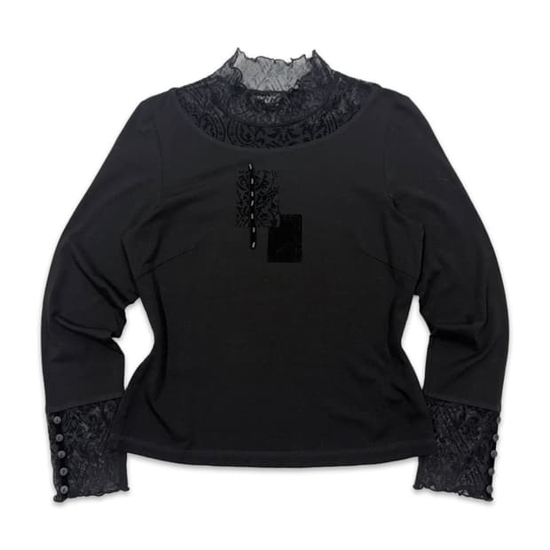 빈티지 블랙 레이스 레이어드 긴팔티