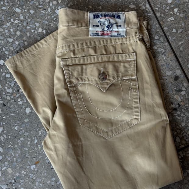 트루릴리전 베이지 코튼 스트레이트 팬츠 36