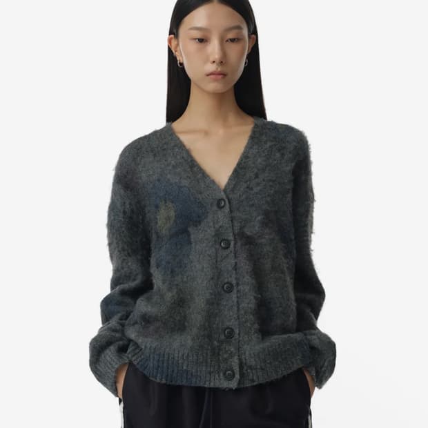 밀로우먼 프린트 루즈 가디건 [그레이]