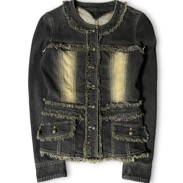 빈티지 그레이 워싱 프린지 큐빅 데님 자켓