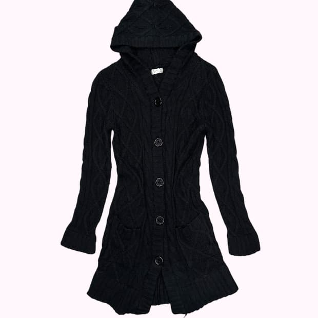 knit long hood cardigan