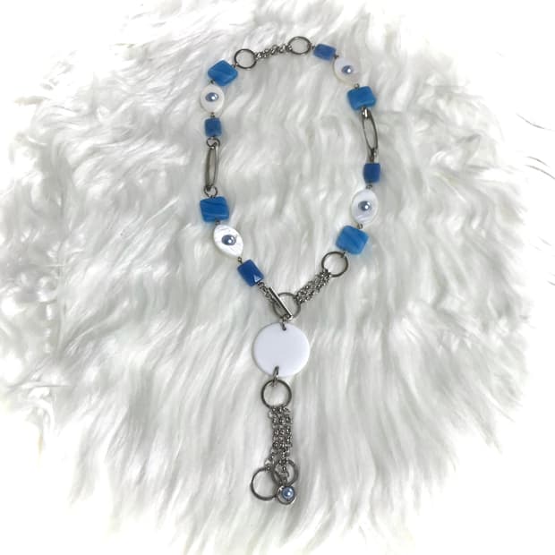 빈티지 블루 아크릴 토글바 체인 목걸이
