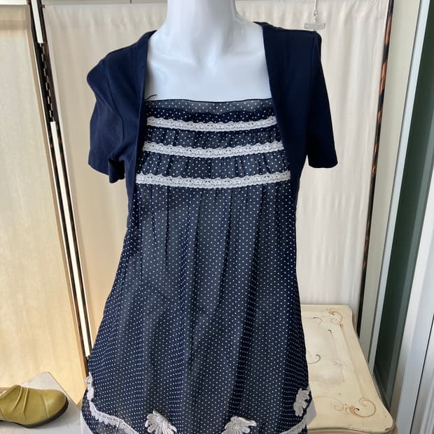 mori layered dot crochet shirring blouse