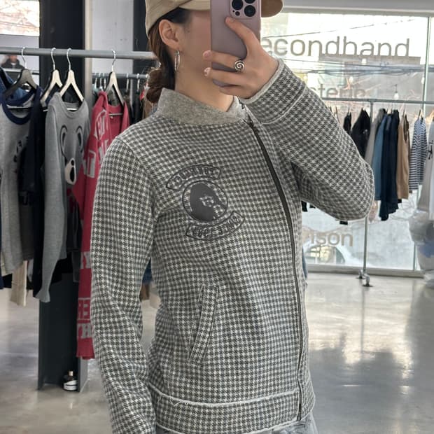 히스테릭글래머 히스걸 사선지퍼 하운드투스 울자켓