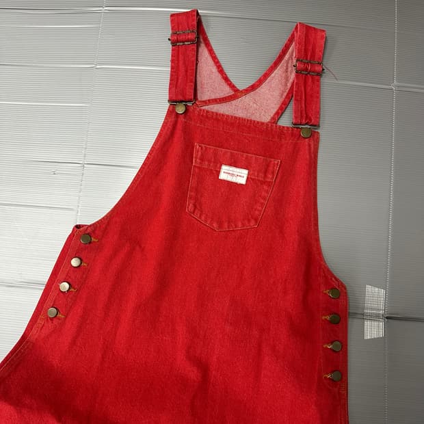 빈티지 멜빵 롱 스커트 레드 