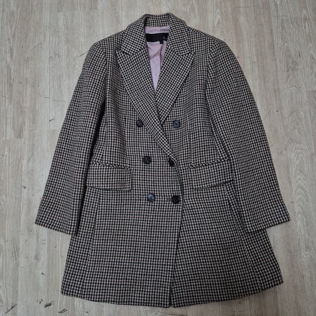 지컷 여성 모직 체크 더블 코트 (55)