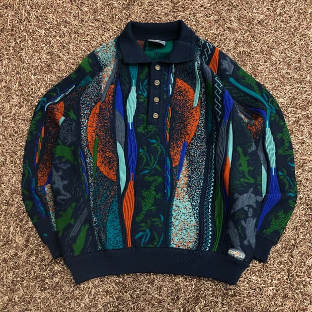 Geocu 게오쿠 멀티컬러 케이블 패턴 카라 니트