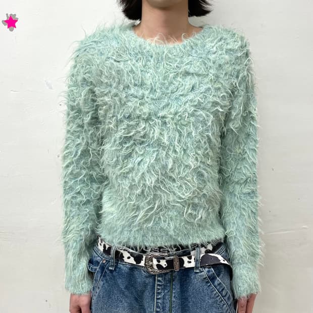 mint angora fur knitwear