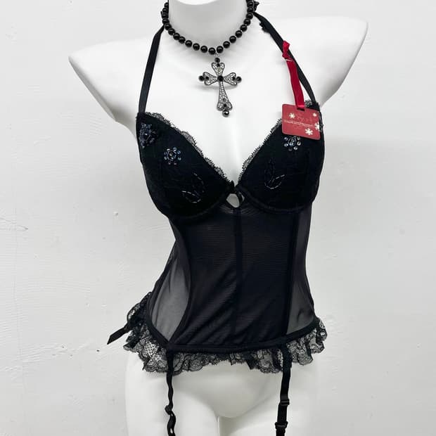 블랙 시어 가터 코르셋