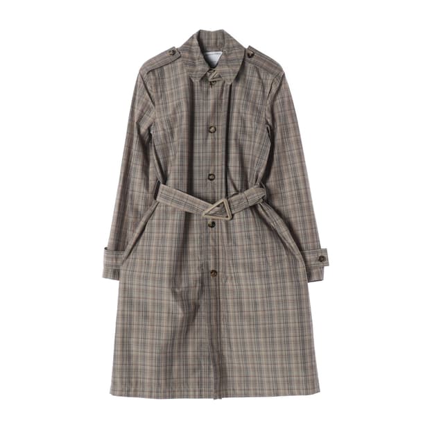 보테가베네타 체크 패턴 오버핏 싱글 트렌치 코트