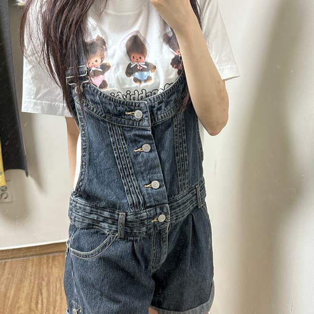 빈티지 도트 청 멜빵 바지 히메갸루 로걀 라떼 모리걸 히메카지 헤이세이