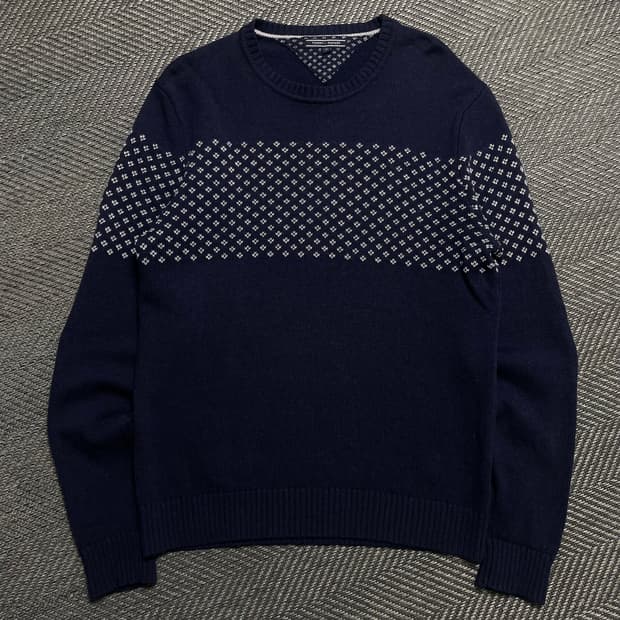 타미힐피거 패턴 라운드넥 니트 네이비o 5301