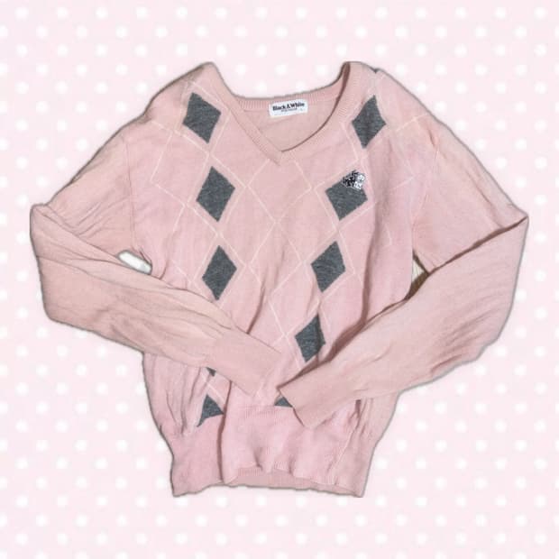 딸기우유맛 모리걸 아가일패턴 겨울 니트 상의