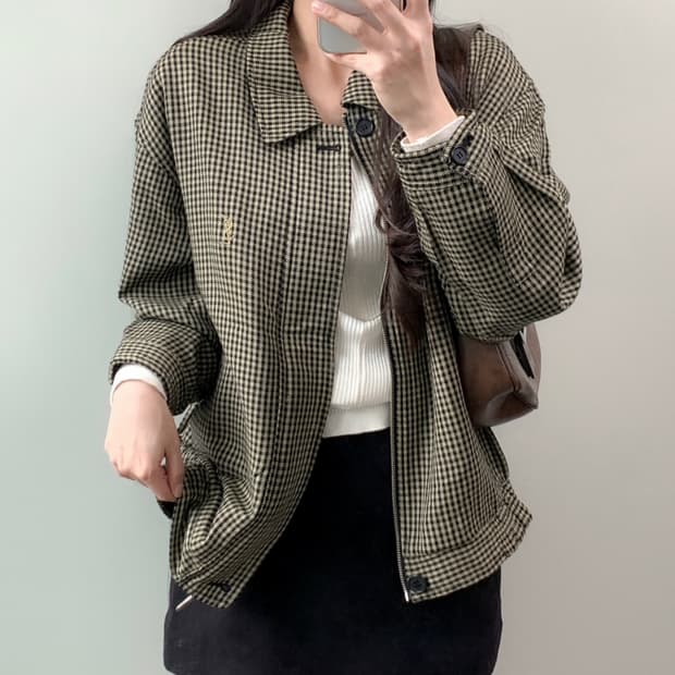 입생로랑 체크 블루종 