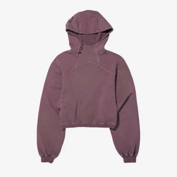 미스치프 사이드 버튼 업 크롭 후드 워시드 레드 브라운