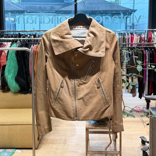 마르니 브라운 레더 라이더 자켓 