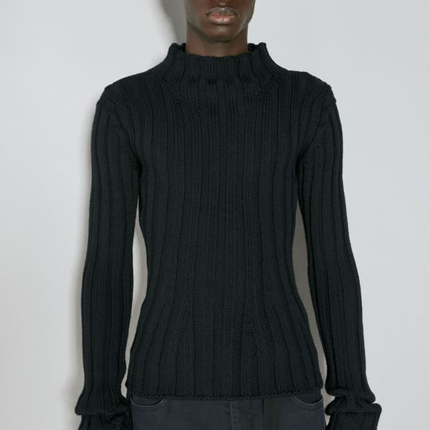 앤드뮐미스터 WARRE 크롭 립 다트 하이넥 스웨터 블랙 L사이즈