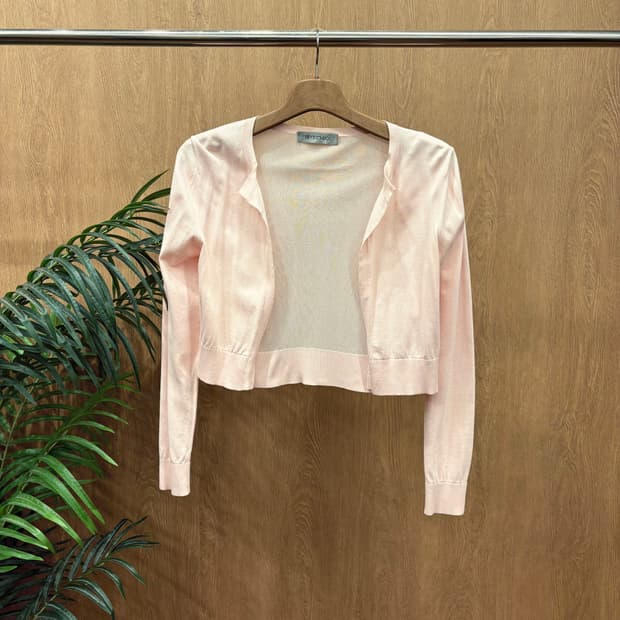 막스마라 스포트막스 긴팔 크롭 코튼 가디건 중앙 오픈형 디테일 핑크