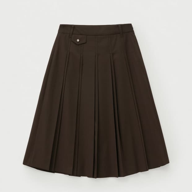 세터 Button Pleats Midi Skirt - Brown