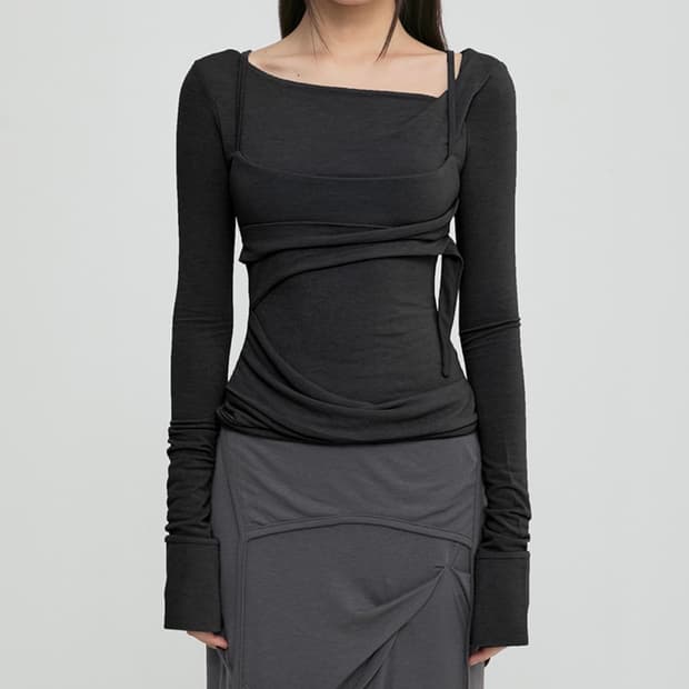 flareup 플레어업 레이어드 뷔스티에 롱슬리브 블랙