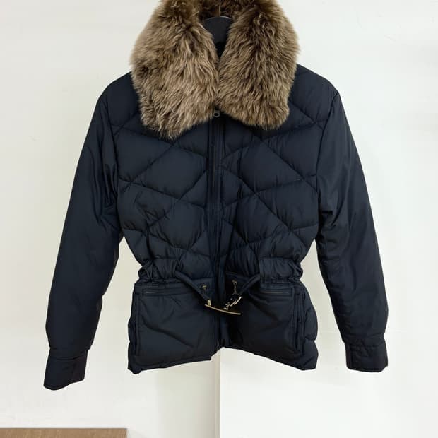 랄프로렌 블랙 램스 퍼 카라 벨티드 다운 자켓