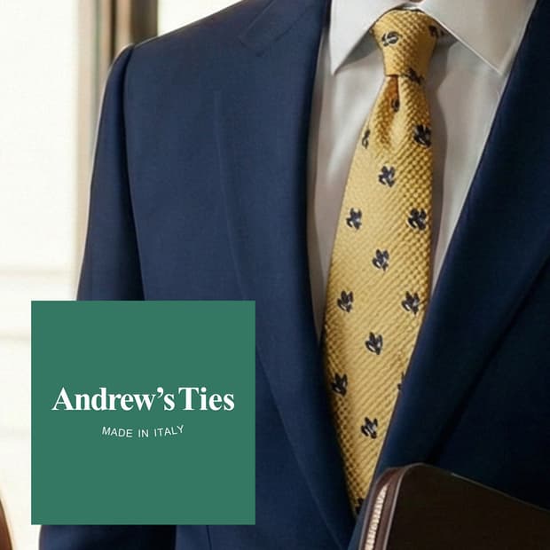 앤드류스 타이 실크 옐로우 패턴 넥타이 9.5cm 새제품 K1909
