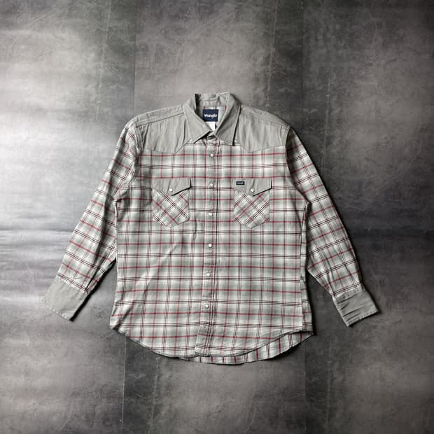 WRANGLER 랭글러 빈티지 그레이 체크 웨스턴 코튼셔츠 A00483