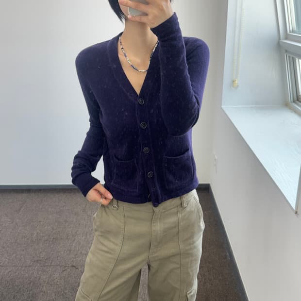 Polo 폴로 다크 퍼플 투 포켓 니트 가디건