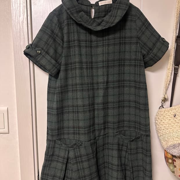어스뮤직 빈티지 반팔 체크 원피스