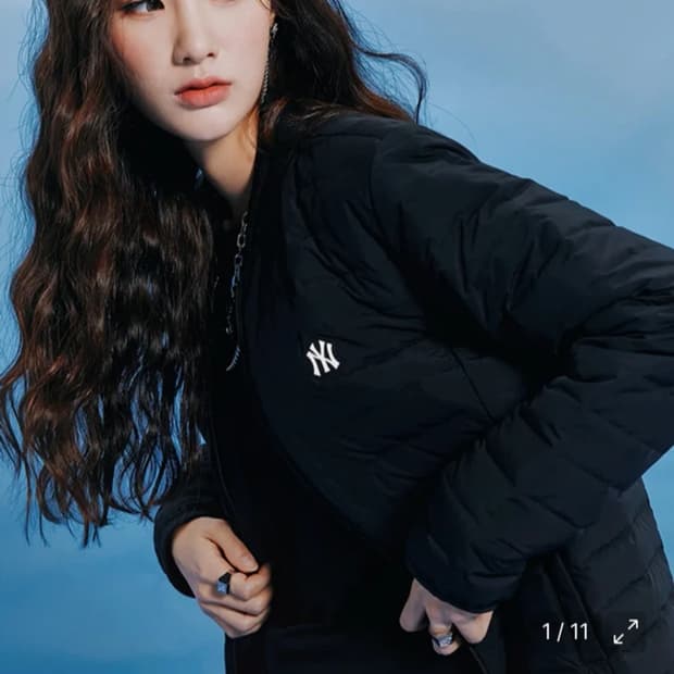 MLB 엠엘비 베이직 베이스볼 구스 경량 숏패딩 NY 블랙