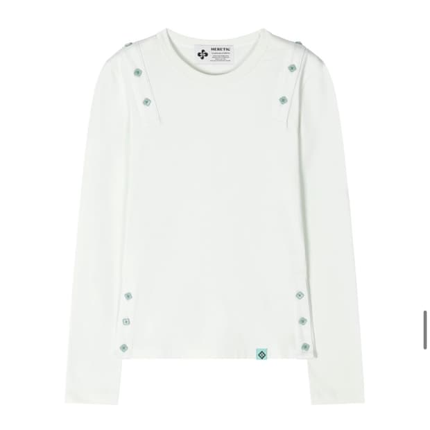헤레틱 BUTTON CUT-OFF T-SHIRT white-mint 