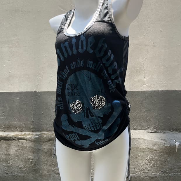 Punk Skull Print Mesh Back Sleeveless
