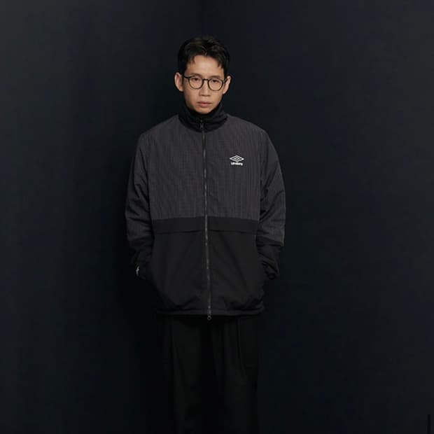 엄브로 블랙 체크 폴라텍 플리스 바람막이 집업 자켓