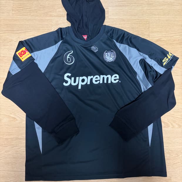 슈프림 후드 사커 저지 블랙 xl 새상품 