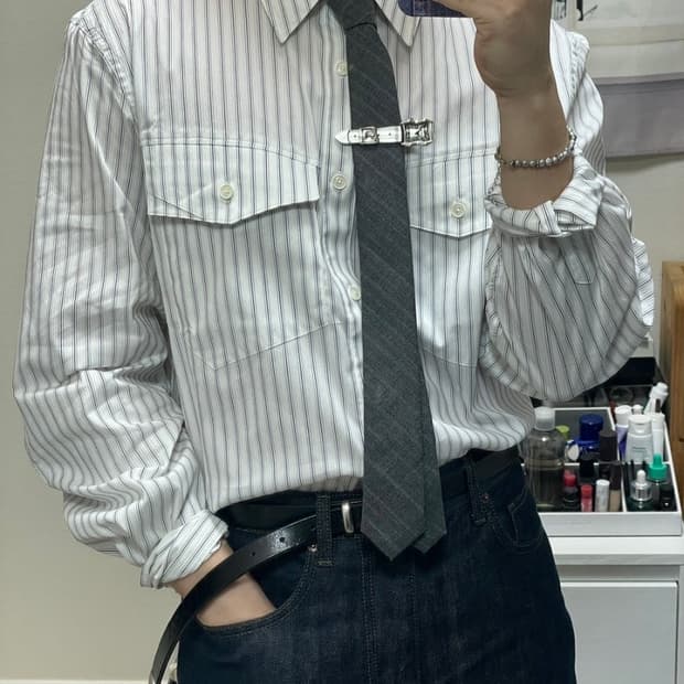 판매 웨이비니스 호리즌 스트라이프 셔츠 블랙 2사이즈