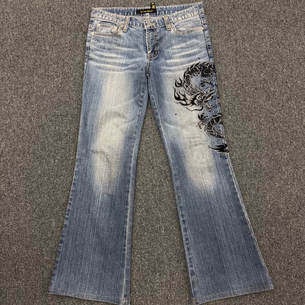 29) 12 ons jeans 빈티지 드래곤 자수 부츠컷 데님팬츠