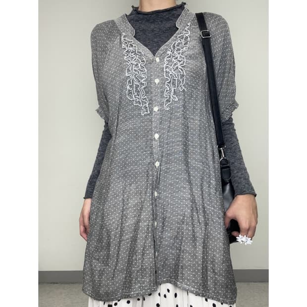 빈티지 그레이 모리걸 도트 반팔 원피스