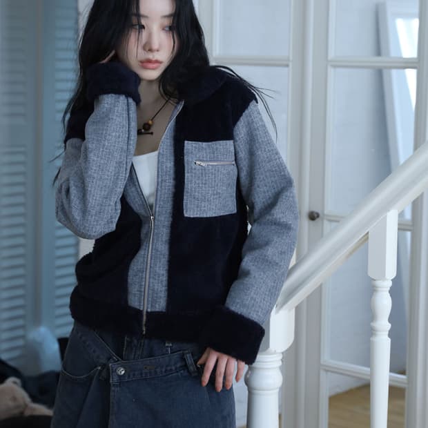 컬러인아이디 무디 배색 양털 집업 원가 49000원